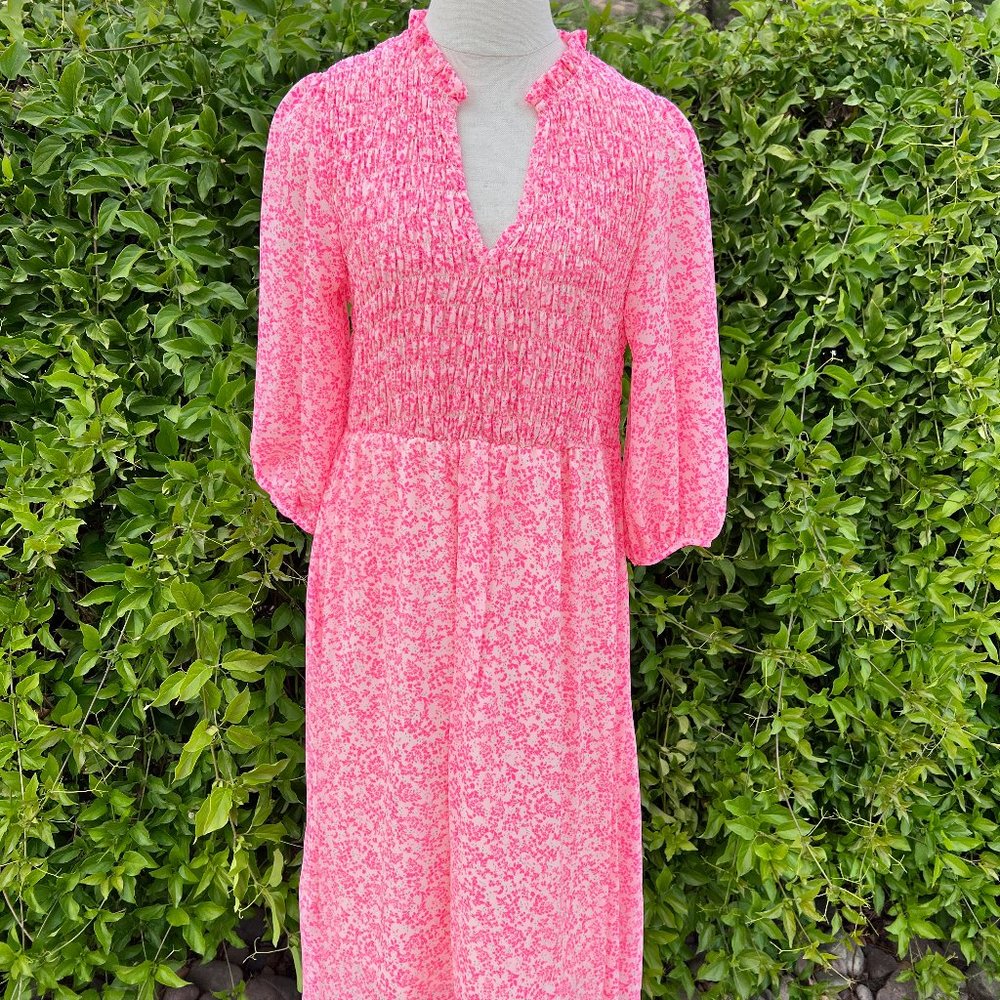 Superfoxx Bright Pink Smocked Midi Dress  - Size Medium